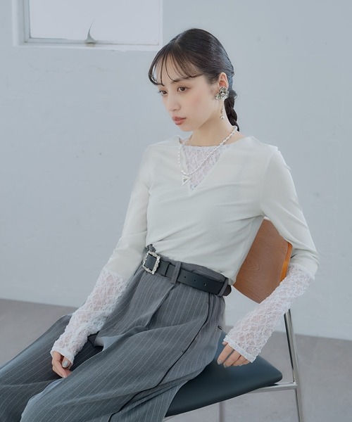 ラメ2wayシアーシャツ 2wayキラキラフリンジシアーシャツ【miette ミエット】【メール便可
