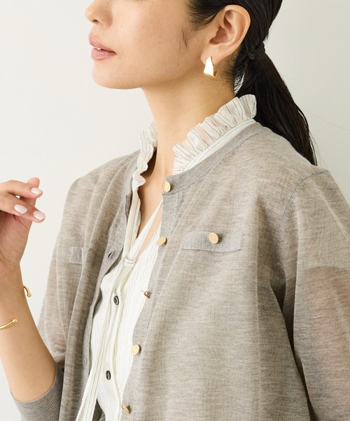 ROPE'（ロペ） カーディガン LEVITA 金ボタンクルーネックシアー