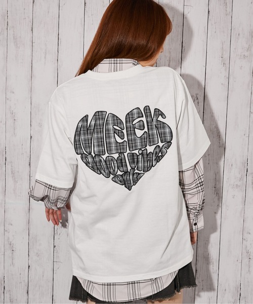 tシャツ 「チェックハートロゴ」バックプリントTシャツ/ストリート tシャツ 「チェックハートロゴ」バックプリントTシャツ/ストリート