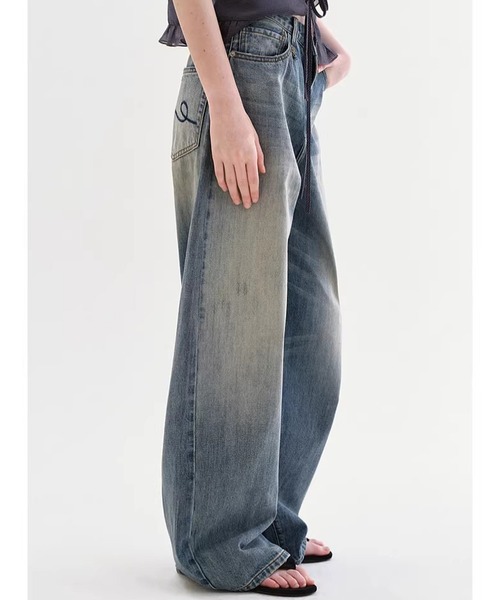 ワイドパンツ ジーンズ デニム デニムパンツ レディース メンズの画像