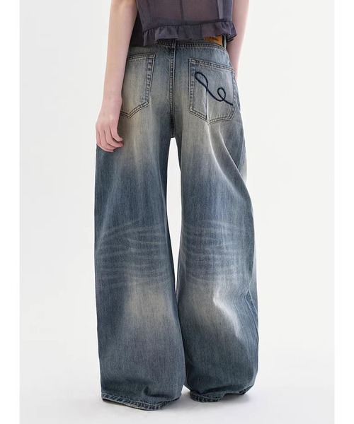 ワイドパンツ ジーンズ デニム デニムパンツ レディース メンズの画像