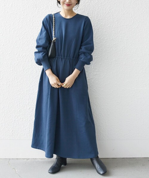 「SHIPS any」 長袖ワンピース ONE SIZE ネイビー レディース_画像5