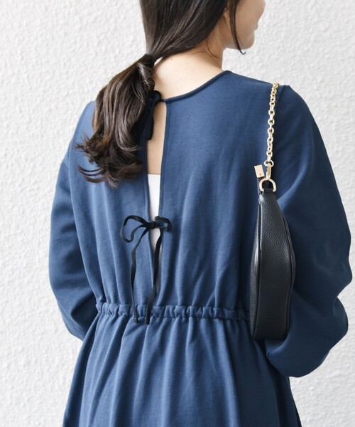 「SHIPS any」 長袖ワンピース ONE SIZE ネイビー レディース_画像6