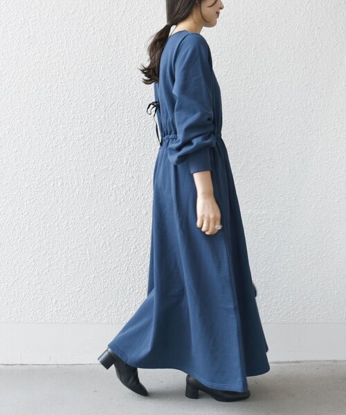 「SHIPS any」 長袖ワンピース ONE SIZE ネイビー レディース_画像8