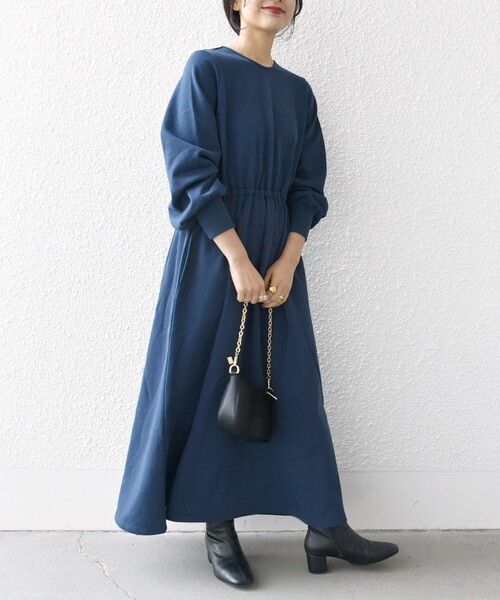 「SHIPS any」 長袖ワンピース ONE SIZE ネイビー レディース_画像9