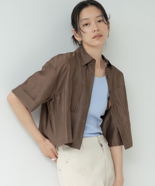 ブラウス シャツ ボックスシルエットシアーシャツ「接触冷感」 レディースの画像