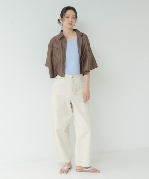 INDIVI GALLEST ブラウス シャツ 半袖 ボックスシルエットシアーシャツ