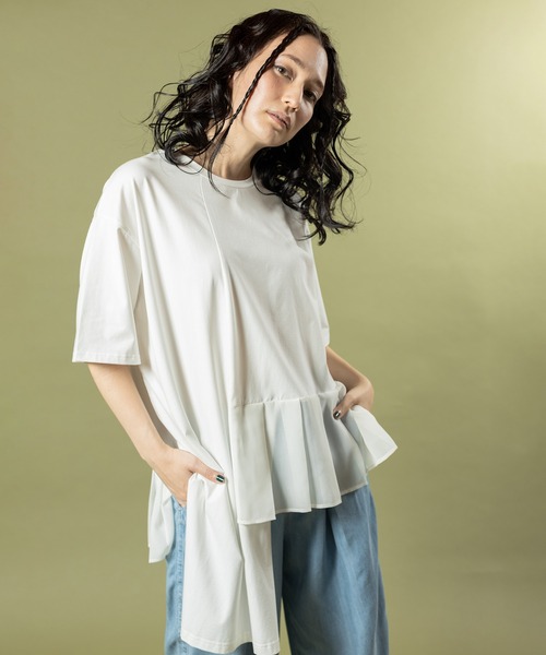 OSMOSIS（オズモーシス） tシャツ 半袖 アシンメトリー切替Tシャツ
