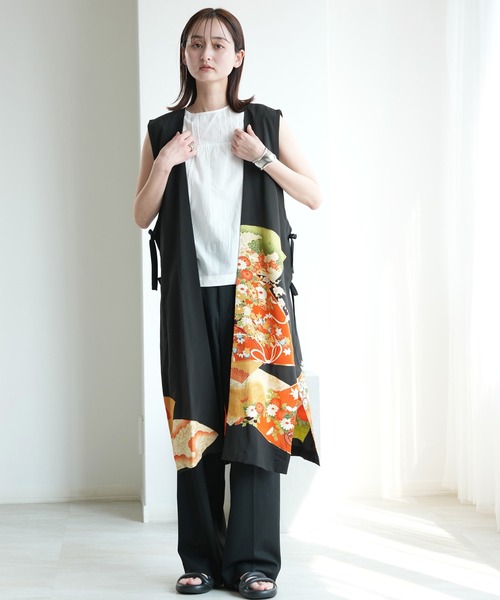 ベスト ジレ 着物リメイク maison utatane ジレ 錦の瞬き レディースの画像