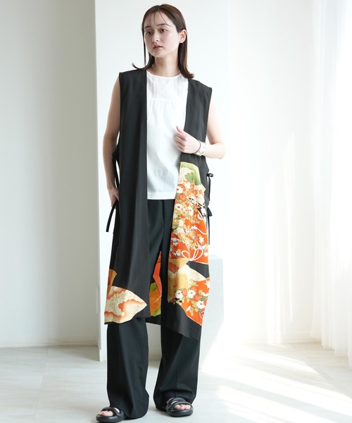 ベスト ジレ 着物リメイク maison utatane ジレ 錦の瞬き レディースの画像