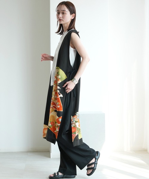 ベスト ジレ 着物リメイク maison utatane ジレ 錦の瞬き レディースの画像