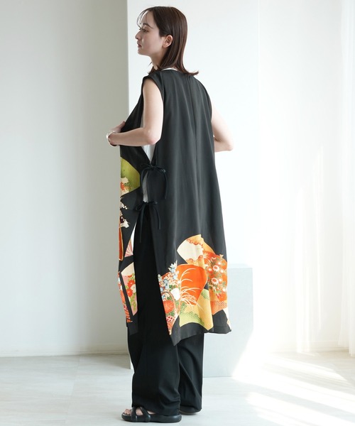 ベスト ジレ 着物リメイク maison utatane ジレ 錦の瞬き レディースの画像