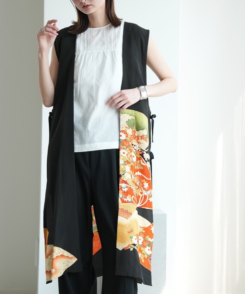 ベスト ジレ 着物リメイク maison utatane ジレ 錦の瞬き レディースの画像