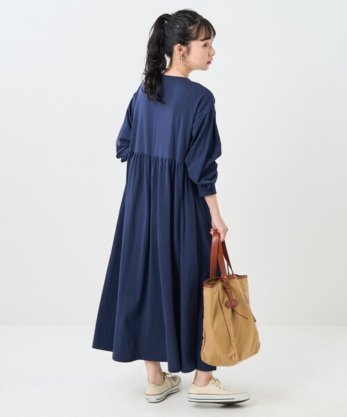 「FREAK'S STORE」 長袖ワンピース フリ- ネイビー レディース_画像4