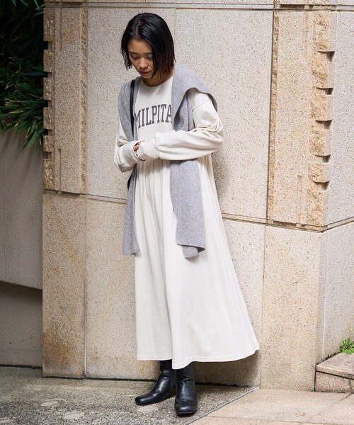 「FREAK'S STORE」 長袖ワンピース フリ- ネイビー レディース_画像5