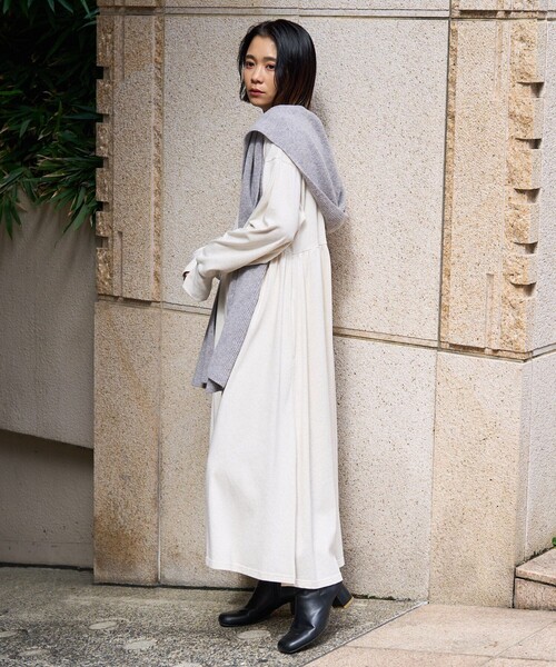 「FREAK'S STORE」 長袖ワンピース フリ- ネイビー レディース_画像6