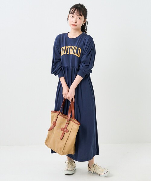 「FREAK'S STORE」 長袖ワンピース フリ- ネイビー レディース_画像8