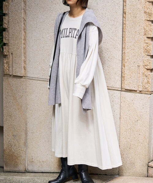 「FREAK'S STORE」 長袖ワンピース フリ- ネイビー レディース_画像9
