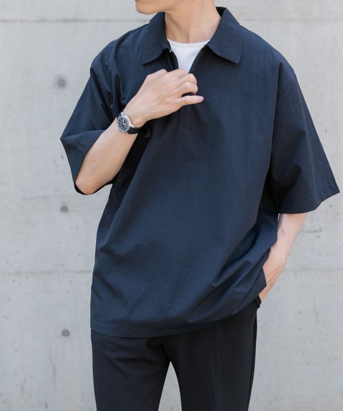 「ITEMS URBANRESEARCH」 半袖シャツ LARGE ネイビー メンズ_画像4