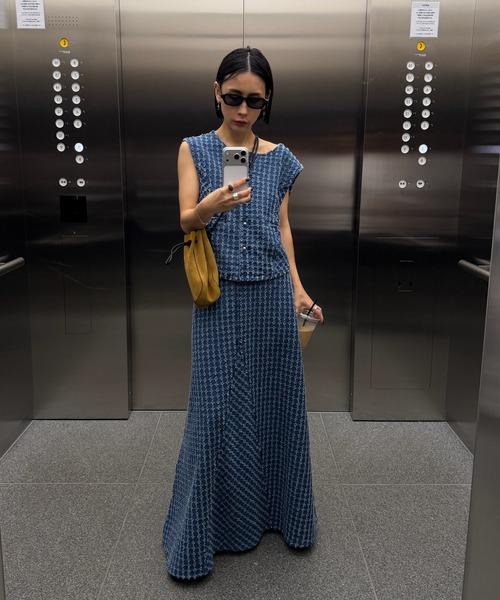 Ameri（アメリ） デニムスカート CHECK PROCESSING DENIM SKIRT