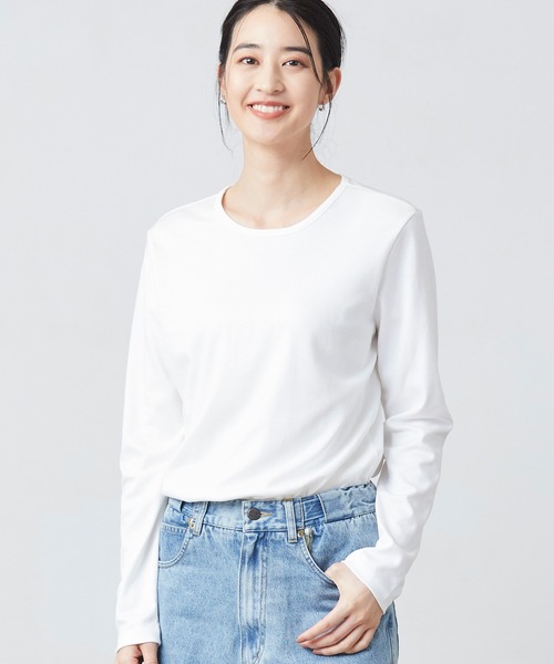 tシャツ ピマ・コットン・ティ、長袖 クルーネック 米国フィット・レギュラー レディース