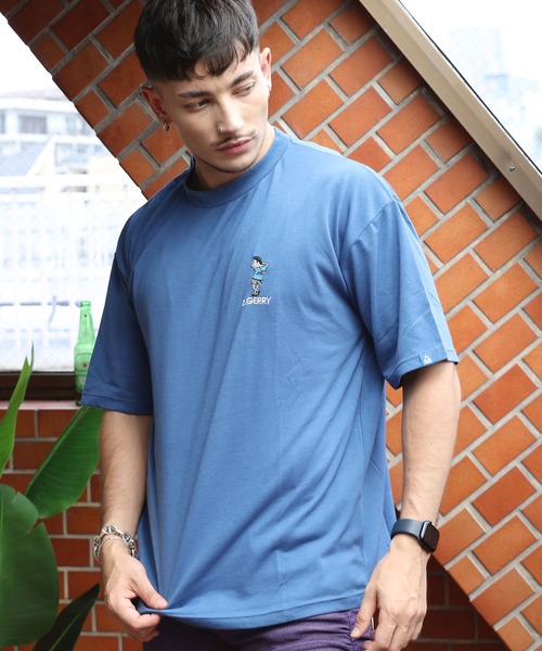 45R刺繍入り青半袖Tシャツ GERRY（ジェリー） tシャツ 胸刺繍半袖Tシャツ メンズ レディース