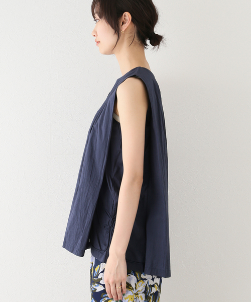 B.C STOCK シャツ ブラウス 2WAYネックタックコード刺繍ブラウス