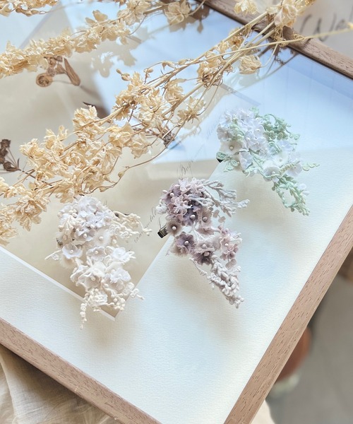 Miracle つめ草植物モチーフブローチ大きめ9.5センチ m.soeur ブローチ かすみ草とつるレースのコサージュ レディース
