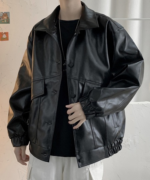 NEW GENTLEMAN ブルゾン アウター トラビス レザータッチ ビッグ