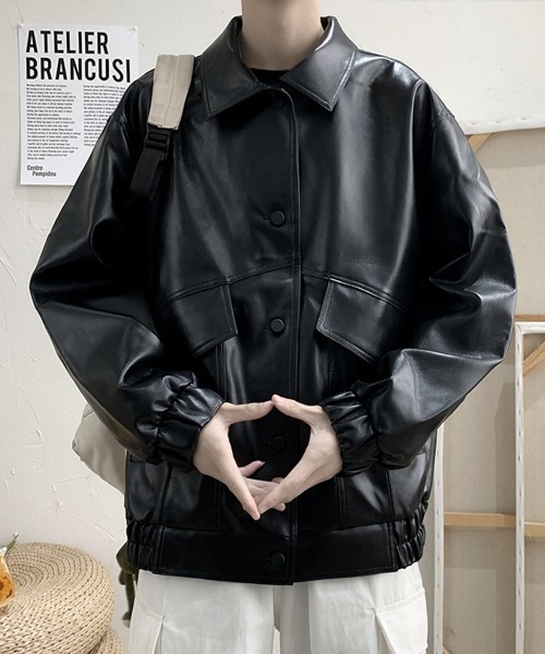 NEW GENTLEMAN ブルゾン アウター トラビス レザータッチ ビッグ