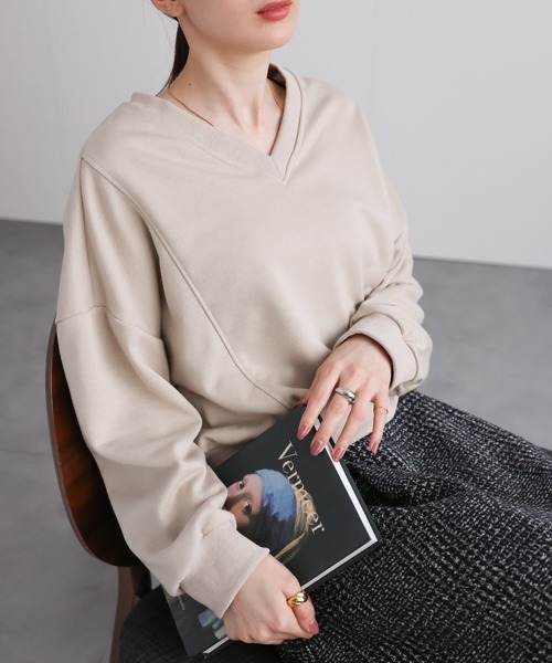 sakishimatokyo トレーナー スウェット Vネック 袖切り替えトレーナー