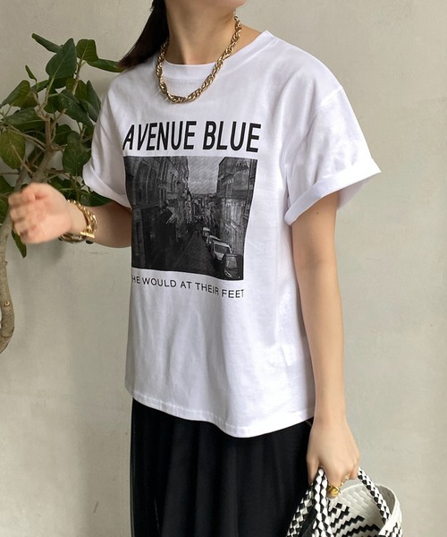 DOUUOD 売れ筋商品|||ドゥオッド Tシャツ トップス レディース Tops Blue DouDou tシャツ Tシャツ 「WEB限定」AVENUE BLUE フォトTEE