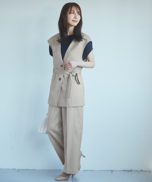 ベスト ジレ 「セットアップ可」上品ミドル丈ジレ/洗濯機OK レディース THE SHOP TK ベスト ジレ 「セットアップ可」上品ミドル丈ジレ