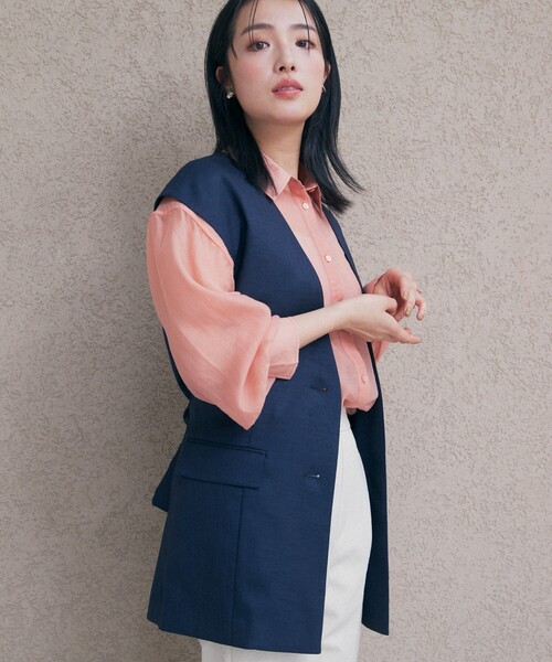 ベスト ジレ 「セットアップ可」上品ミドル丈ジレ/洗濯機OK レディース THE SHOP TK ベスト ジレ 「セットアップ可」上品ミドル丈ジレ