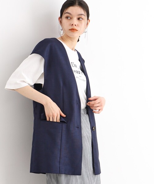 ベスト ジレ 「セットアップ可」上品ミドル丈ジレ/洗濯機OK レディース THE SHOP TK ベスト ジレ 「セットアップ可」上品ミドル丈ジレ