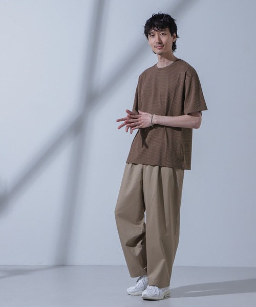 Anti Soaked(R)  汗染み防止 ピンボーダークルーネックTシャツ Anti Soaked(R) 汗染み防止 ピン ボーダー クルーネック Tシャツ