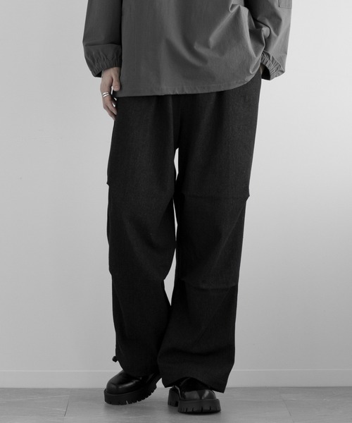 AMOMENTO ブラック パラシュートパンツ L aimoha パンツ men TRACK WIDE LOOSE PANTS パラシュート メンズ