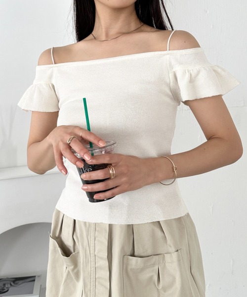 CLEA tシャツ フレアスリーブオフショルダー半袖トップス