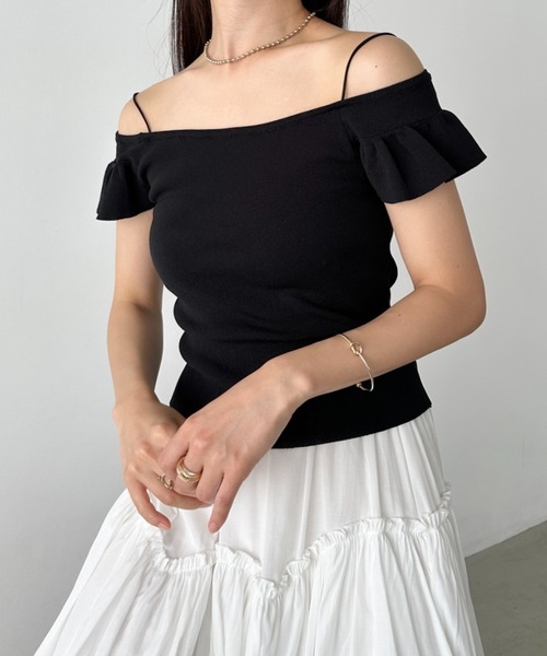tシャツ Squeeze flare tops(スクイーズ フレアー トップス) レディース セール】【大きいサイズ】肩開きフレアスリーブトップス（T