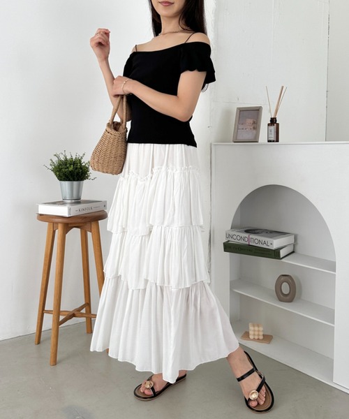CLEA tシャツ フレアスリーブオフショルダー半袖トップス