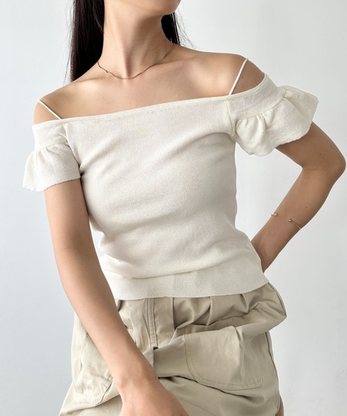 CLEA tシャツ フレアスリーブオフショルダー半袖トップス レディース