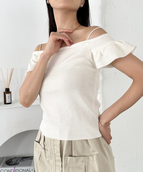 CLEA tシャツ フレアスリーブオフショルダー半袖トップス レディース