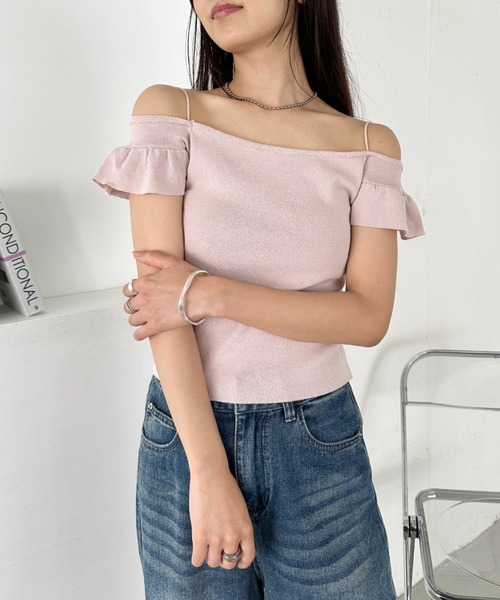 CLEA tシャツ フレアスリーブオフショルダー半袖トップス レディース