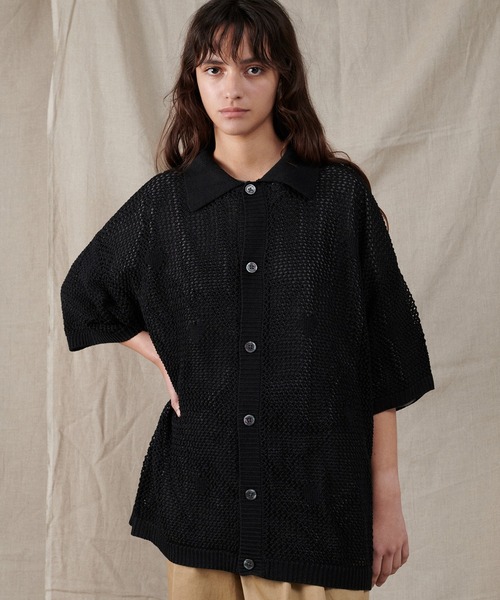 ONCILY（オンシェリー） シャツ 半袖 HEART JACQUARD MESH SHIRT
