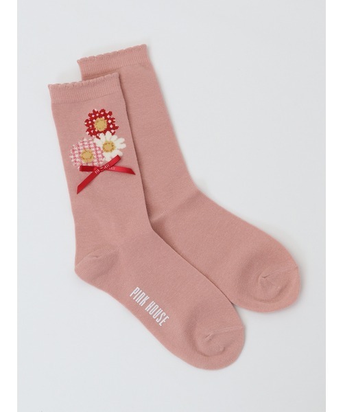 PINK HOUSE 靴下 ひな菊コサージュ柄ソックス レディース PINK HOUSE 靴下 ひな菊コサージュ柄ソックス レディース