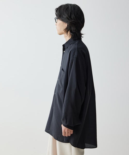 ADAM ET ROPE’ 刺繍アートデザイン シアーシャツ ブラック ADAM ET ROPE'（アダムエロペ） シャツ 「ZOZO限定」スーパー ルーズ