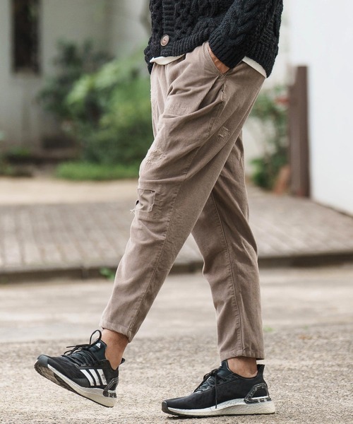 cambio コーデュロイソフトサルエルテーパードパンツ CAMBIO(カンビオ)】Distressed Corduroy Soft Sarrouel Tapered
