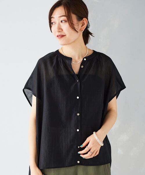 ブラウス シャツ 「手洗い可能」シアーギャザー2WAYブラウス レディース le.coeur blanc｜<<手洗い可能>>シアーギャザー2WAYブラウス
