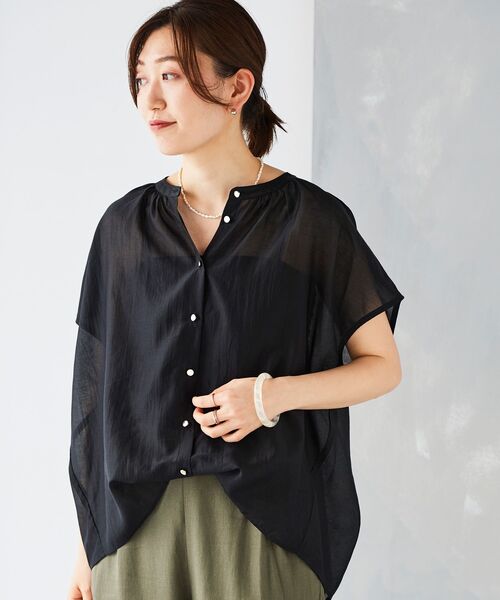 ブラウス シャツ 「手洗い可能」シアーギャザーフレンチ2wayブラウス レディース le.coeur blanc ブラウス シャツ 「手洗い可能」シアーギャザー