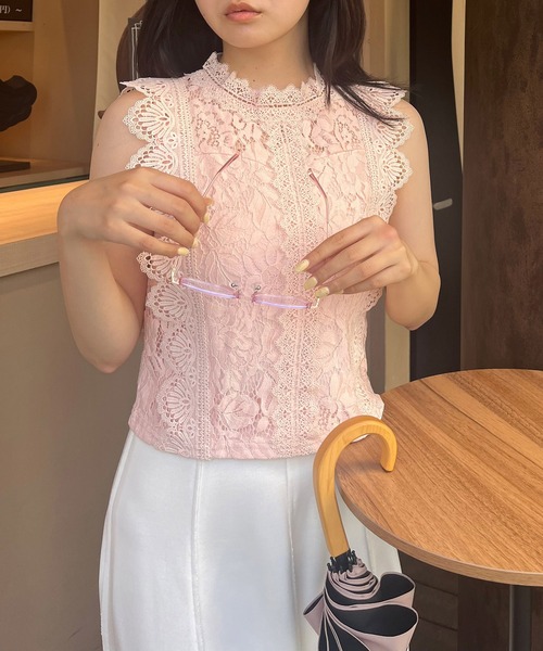 tシャツ レースノースリーブカットトップス レディース